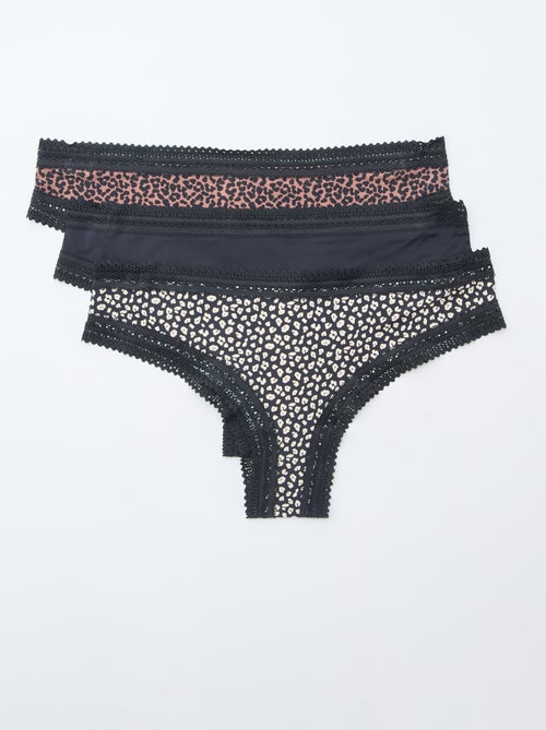 Lot de 3 tangas en microfibre imprimé - Kiabi