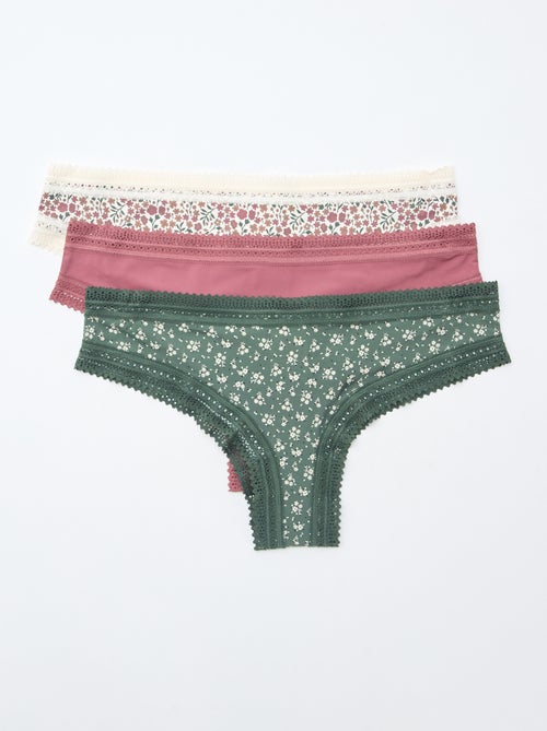 Lot de 3 tangas en microfibre imprimé - Kiabi