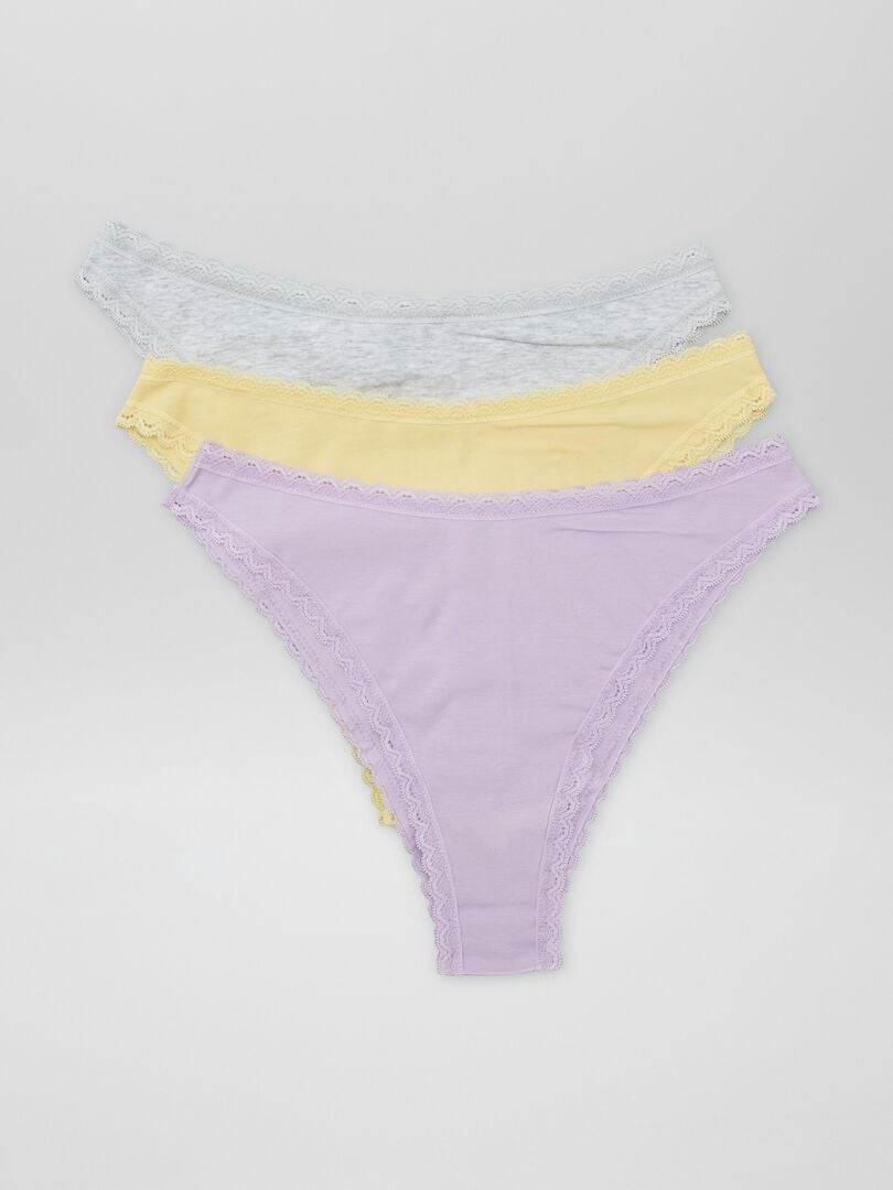 Lot de 3 tangas Gris/violet/jaune - Kiabi