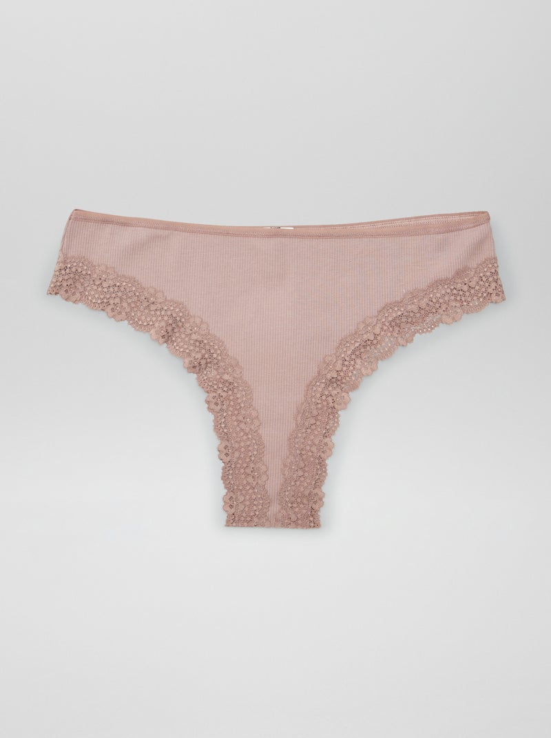 Lot de 3 tangas maille côtelée écru/brun/prune - Kiabi