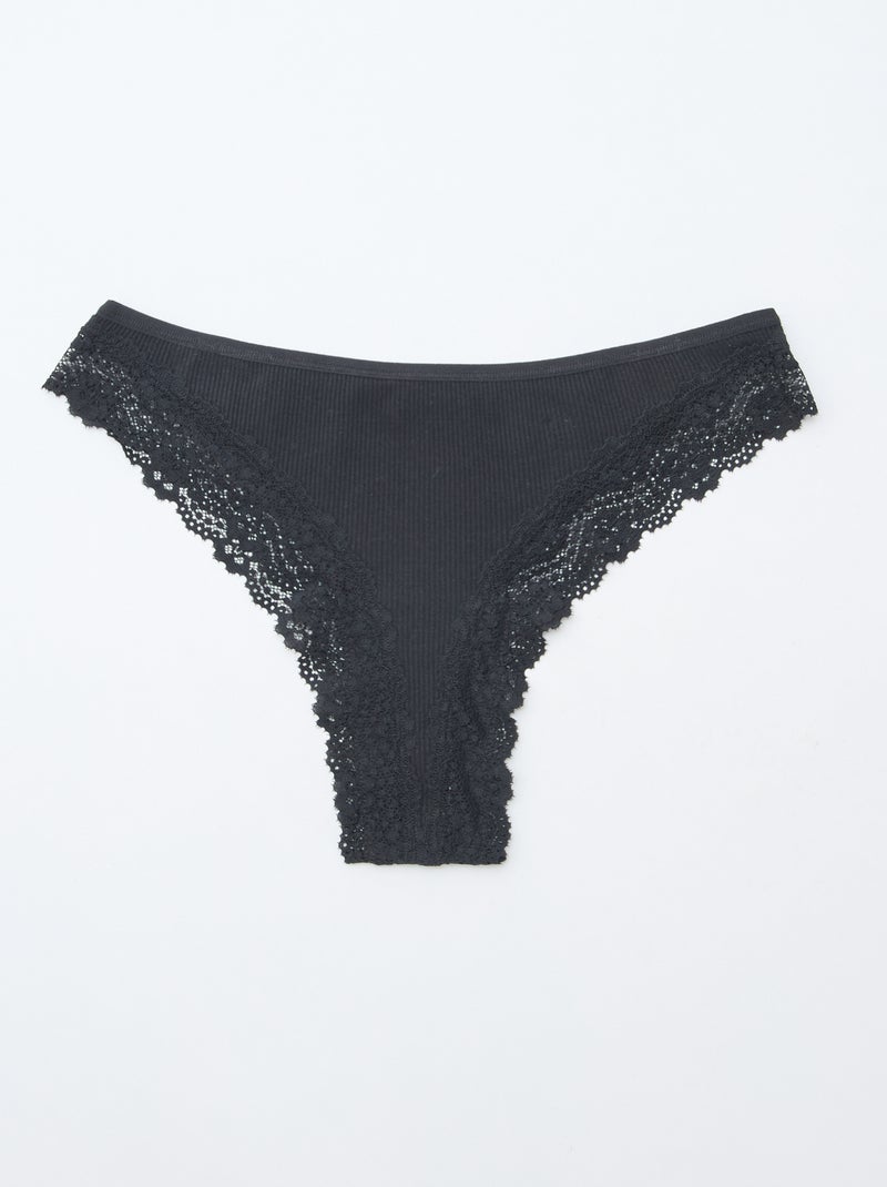 Lot de 3 tangas maille côtelée Noir - Kiabi