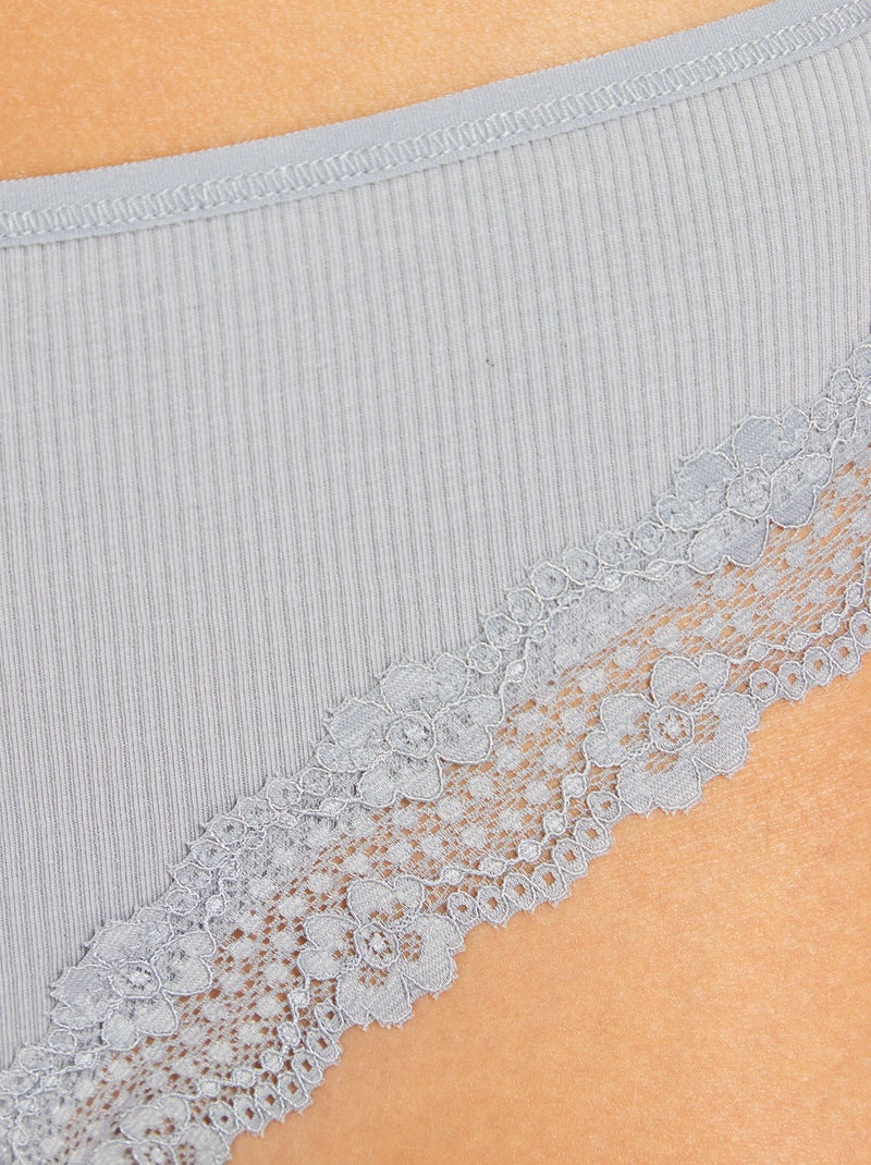 Lot de 3 tangas maille côtelée rose/gris bleuté/gris foncé - Kiabi