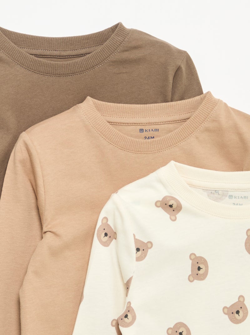 Lot de 3 tee-shirts à manches longues Beige - Kiabi