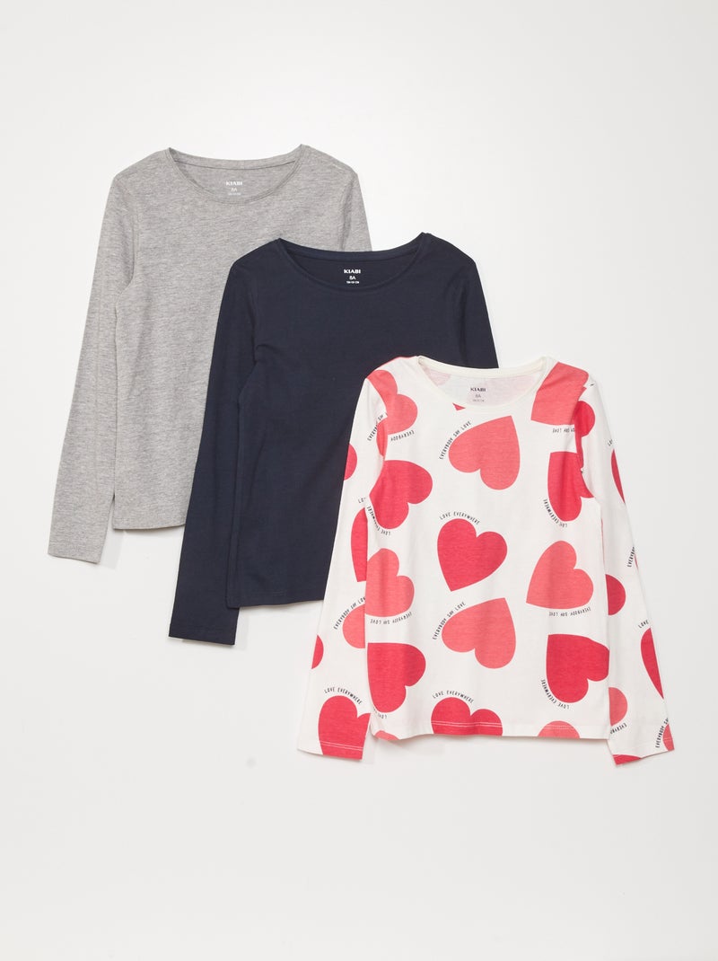 Lot de 3 tee-shirts à manches longues Gris/noir/blanc - Kiabi