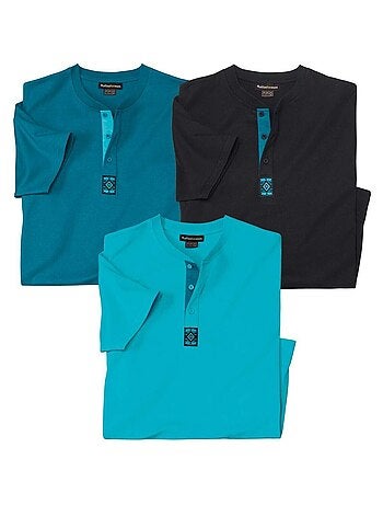 Lot de 3 Tee-shirts Col Boutonné Unis - ATLAS FOR MEN