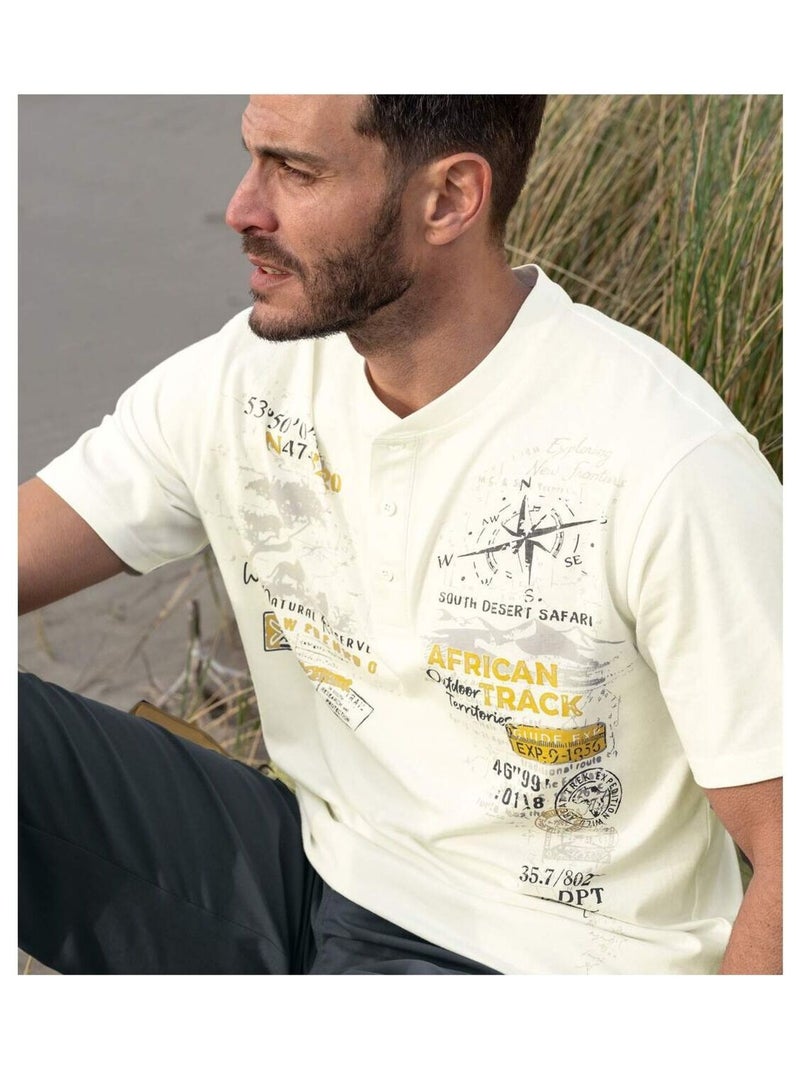 Lot de 3 Tee-Shirts Col Boutonné African Track   - ATLAS FOR MEN Blanc Jaune Blanc - Kiabi