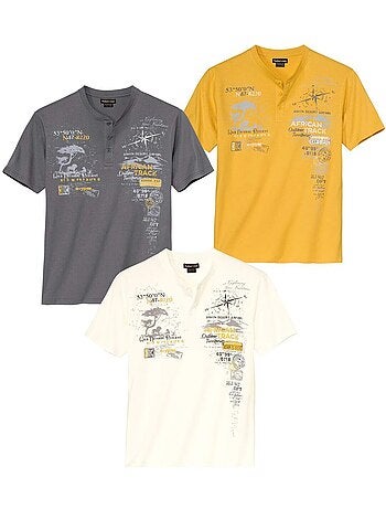 Lot de 3 tee-shirts col boutonné capri - atlas for men