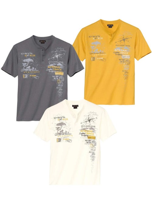 Lot de 3 tee-shirts col boutonné african track - atlas for men - Kiabi Lot de 3 tee-shirts col boutonné african track - atlas for men - Kiabi