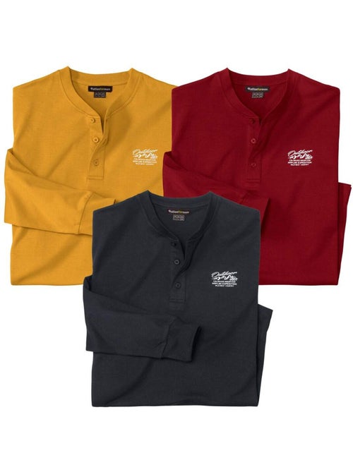 Lot de 3 Tee-Shirts Col Boutonné Aventure   - ATLAS FOR MEN - Kiabi