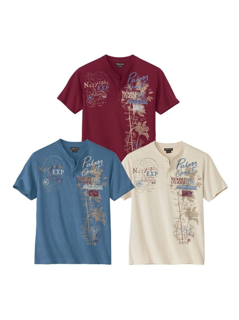 Lot de 3 Tee-Shirts Col Boutonné Capri   - ATLAS FOR MEN Blanc / Bleu / Rouge - Kiabi