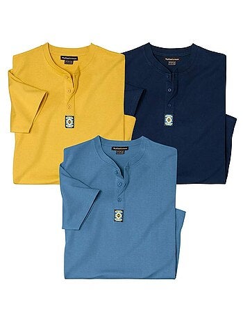 Lot de 3 Tee-shirts Col Boutonné Cotons - ATLAS FOR MEN