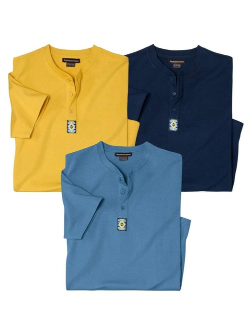 Lot de 3 Tee-shirts Col Boutonné Cotons   - ATLAS FOR MEN - Kiabi
