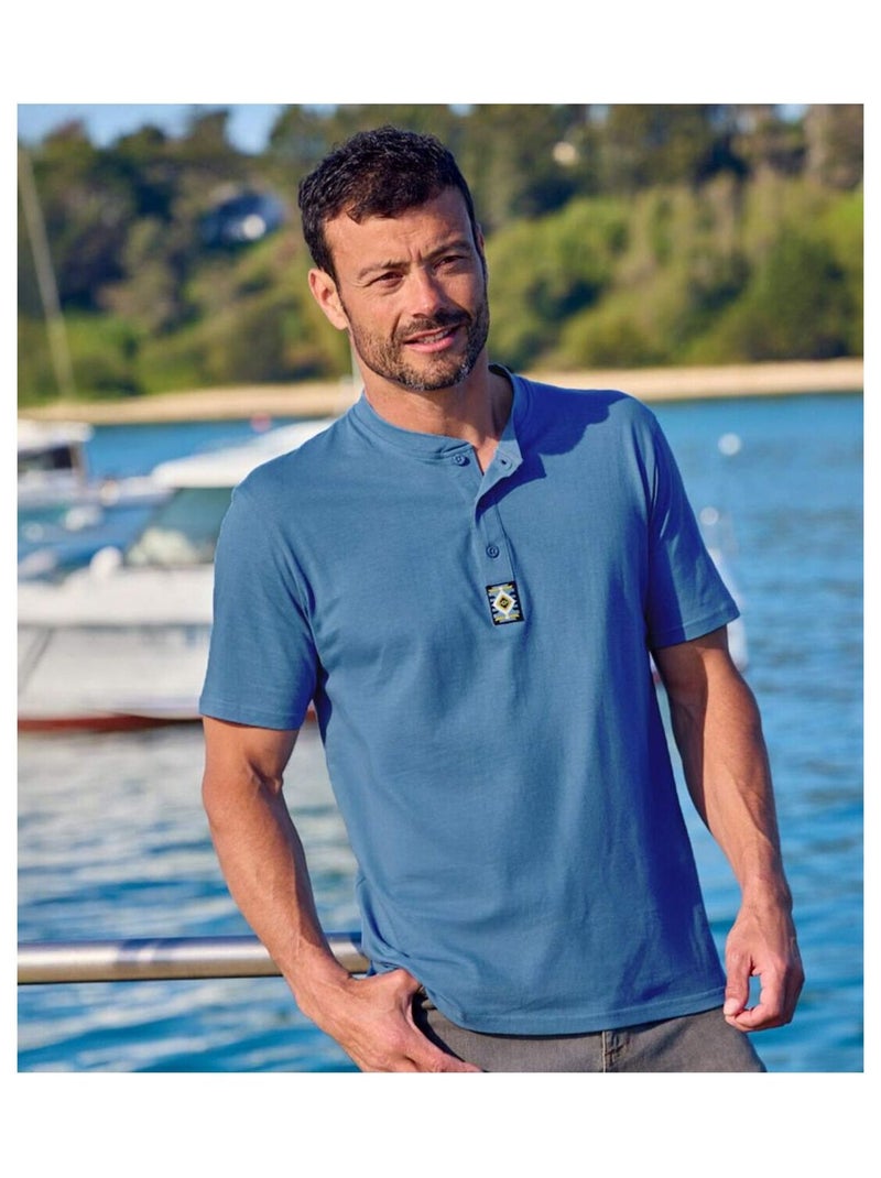 Lot de 3 Tee-shirts Col Boutonné Cotons   - ATLAS FOR MEN Bleu Jaune Bleu - Kiabi