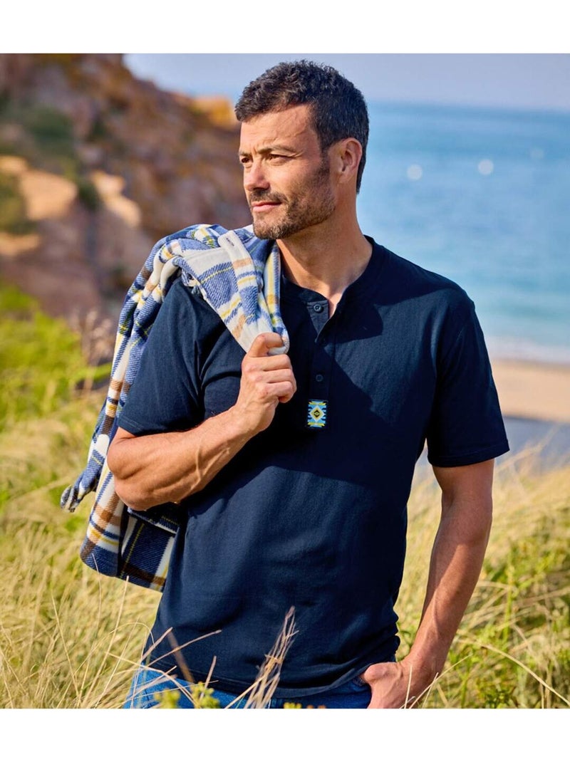 Lot de 3 Tee-shirts Col Boutonné Cotons   - ATLAS FOR MEN Bleu Jaune Bleu - Kiabi