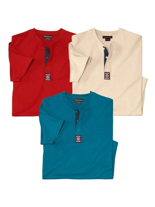 Lot de 3 Tee-Shirts Col Boutonné Décontraction   - ATLAS FOR MEN - Kiabi