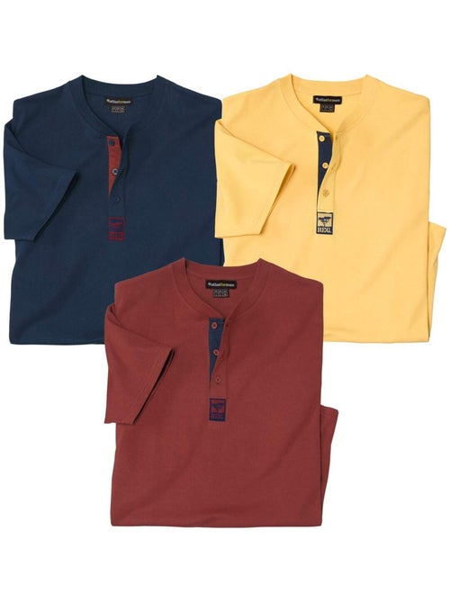 Lot de 3 Tee-Shirts Col Boutonné Fantaisie   - ATLAS FOR MEN - Kiabi