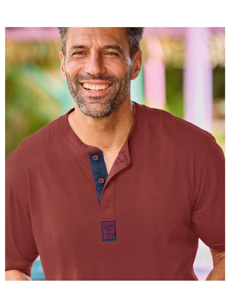 Lot de 3 Tee-Shirts Col Boutonné Fantaisie   - ATLAS FOR MEN Jaune/Bleu Marine/Rouge - Kiabi