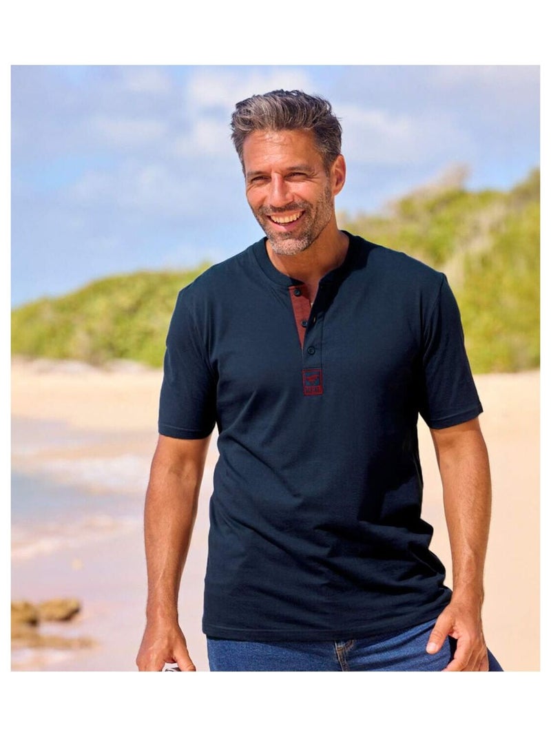 Lot de 3 Tee-Shirts Col Boutonné Fantaisie   - ATLAS FOR MEN Jaune/Bleu Marine/Rouge - Kiabi