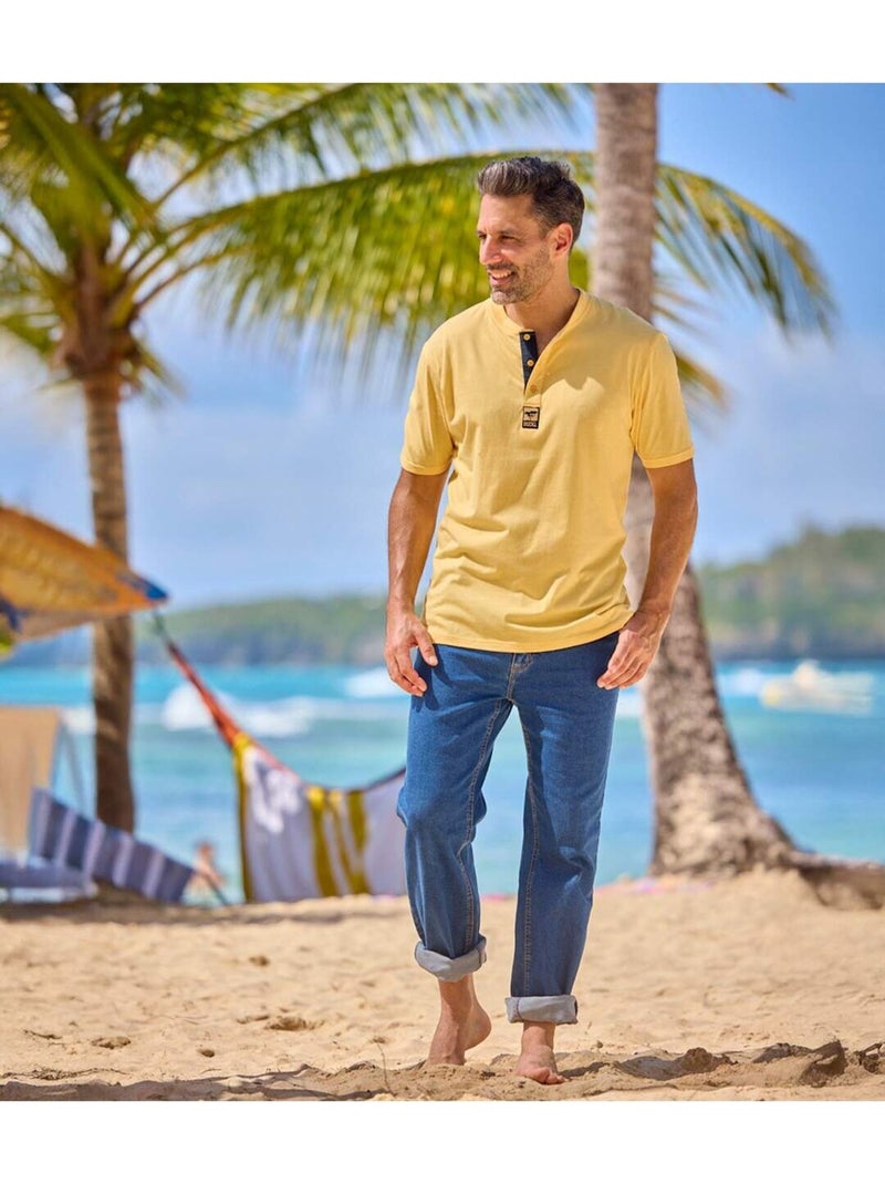 Lot de 3 Tee-Shirts Col Boutonné Fantaisie   - ATLAS FOR MEN Jaune/Bleu Marine/Rouge - Kiabi