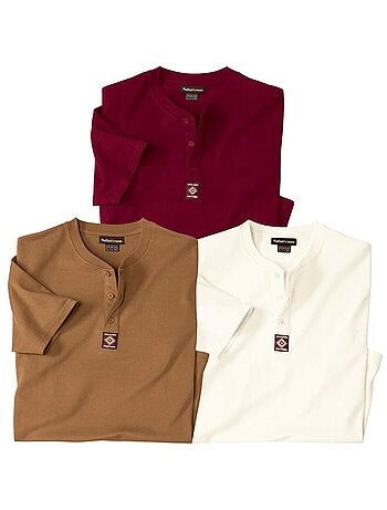 Lot de 3 Tee-shirts Col Boutonné Unis - ATLAS FOR MEN
