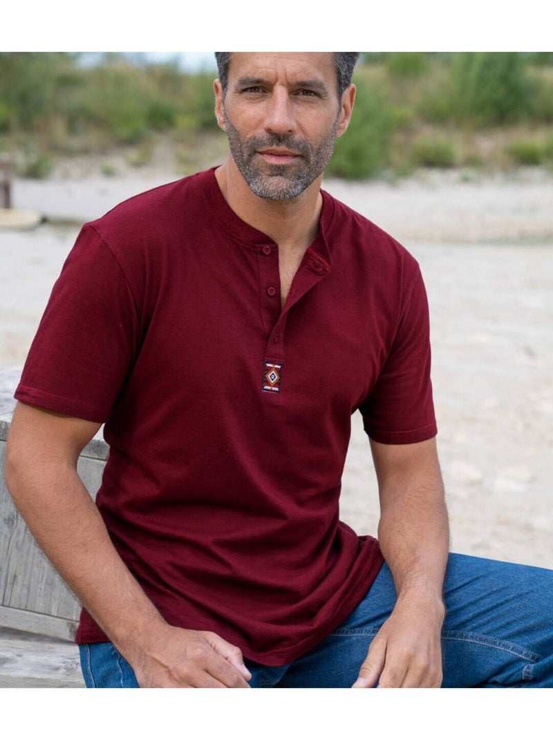 Lot de 3 Tee-shirts Col Boutonné Unis   - ATLAS FOR MEN Bleu Marron - Kiabi