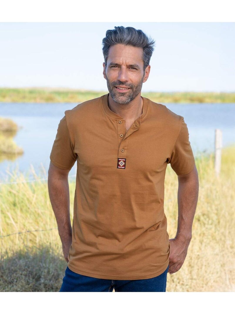 Lot de 3 Tee-shirts Col Boutonné Unis   - ATLAS FOR MEN Bleu Marron - Kiabi