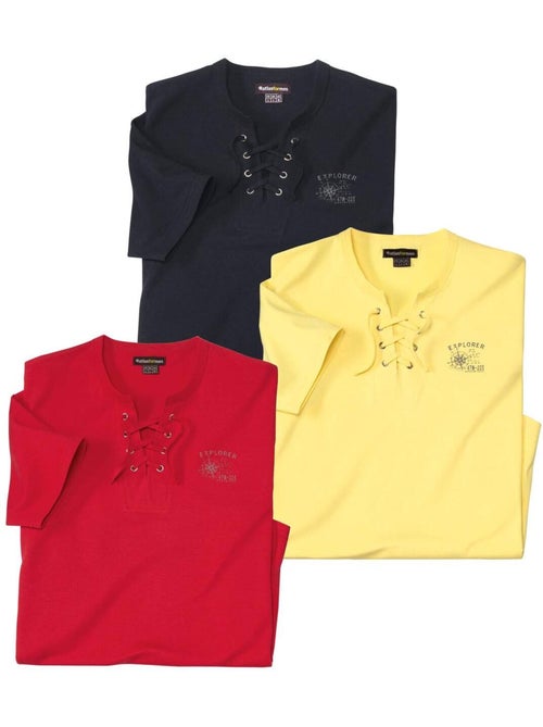 Lot de 3 Tee-shirts Col Lacé  - ATLAS FOR MEN - Kiabi