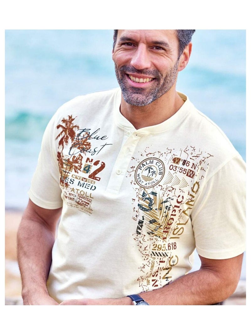Lot de 3 Tee-Shirts Col Tunisien   - ATLAS FOR MEN Bleu Ecru - Kiabi
