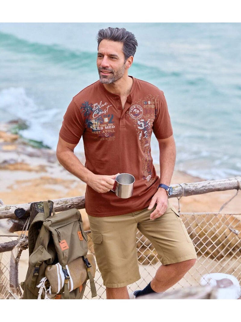 Lot de 3 Tee-Shirts Col Tunisien   - ATLAS FOR MEN Bleu Ecru - Kiabi