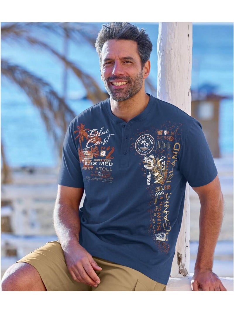 Lot de 3 Tee-Shirts Col Tunisien   - ATLAS FOR MEN Bleu Ecru - Kiabi