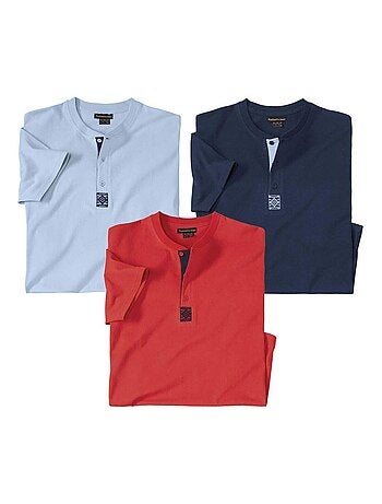 Lot de 3 Tee-shirts Col Boutonné Unis - ATLAS FOR MEN