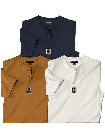Lot de 3 tee-shirts col tunisien outdoor - atlas for men