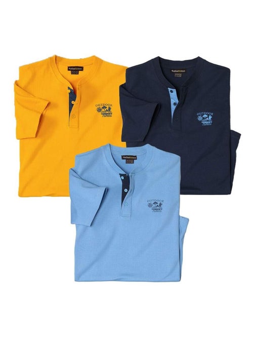 Lot de 3 Tee-Shirts Col Tunisien Outdoor  - ATLAS FOR MEN - Kiabi