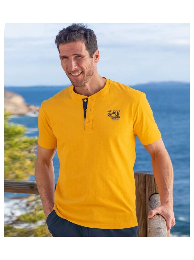 Lot de 3 Tee-Shirts Col Tunisien Outdoor  - ATLAS FOR MEN Bleu Jaune Bleu - Kiabi