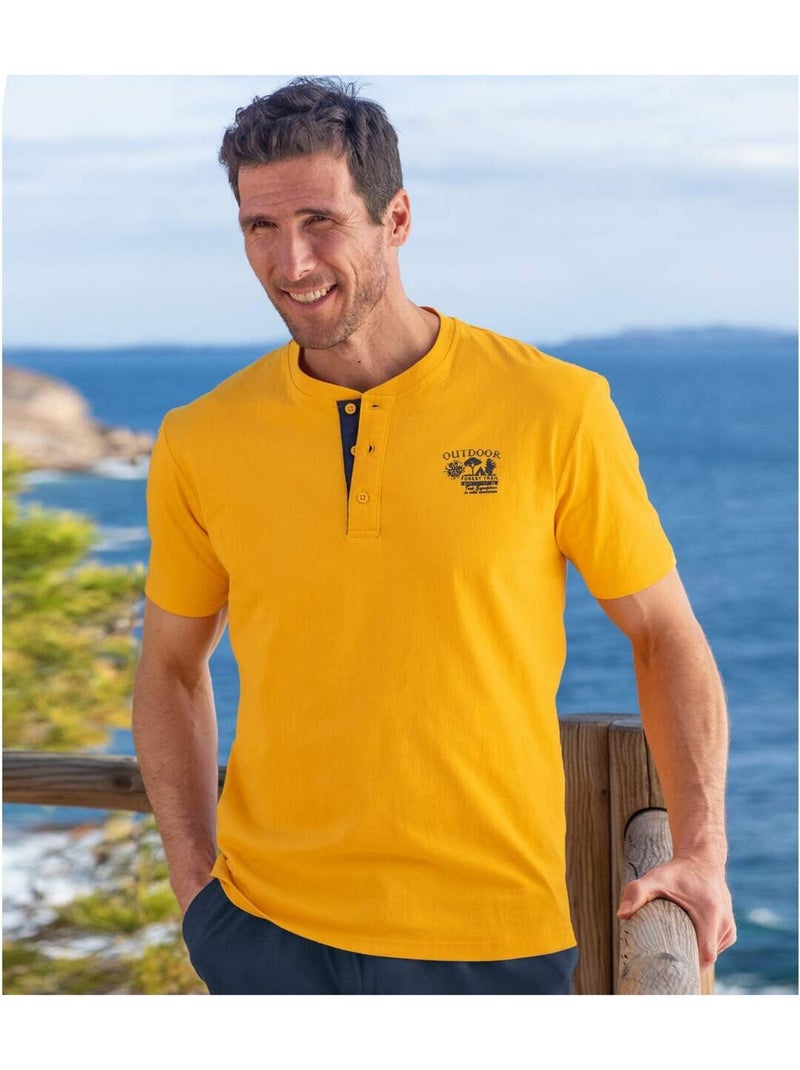 Lot de 3 Tee-Shirts Col Tunisien Outdoor  - ATLAS FOR MEN Bleu Jaune Bleu - Kiabi