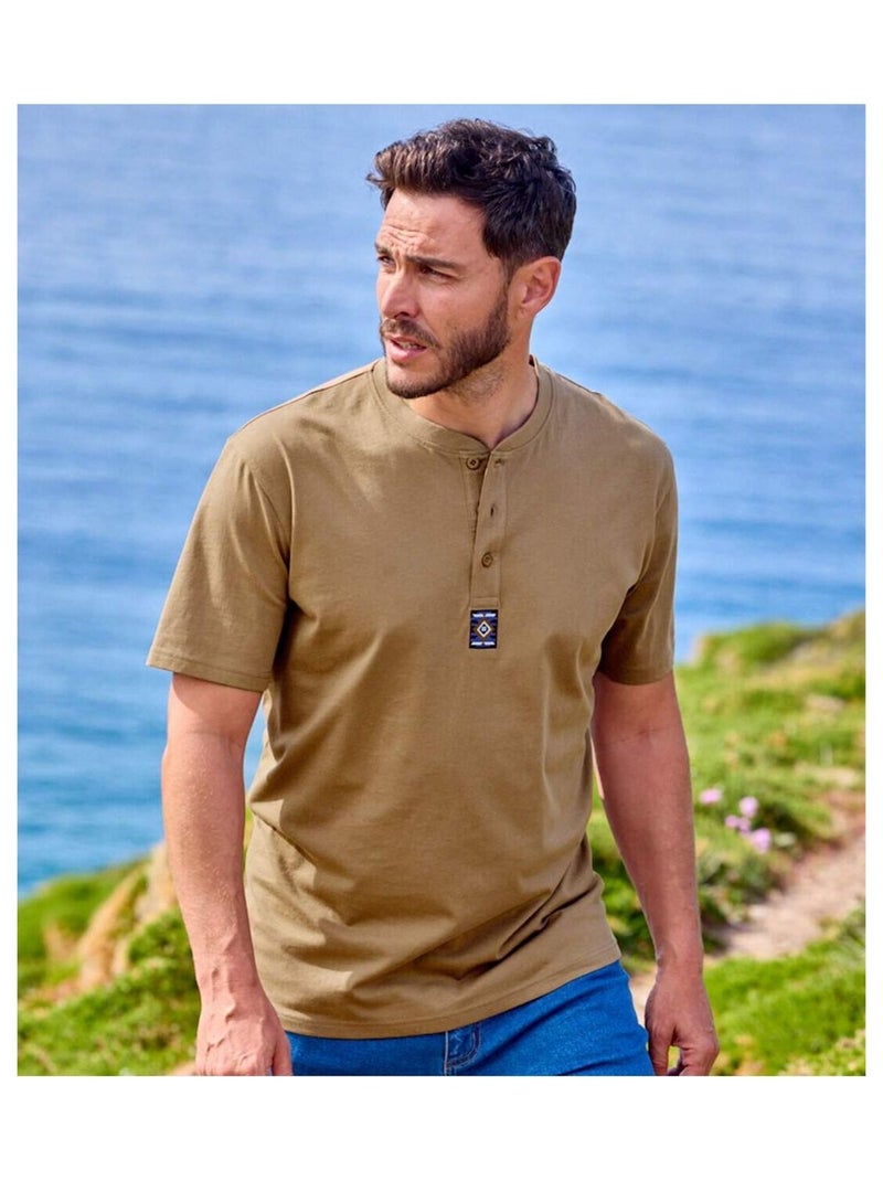 Lot de 3 Tee-Shirts Col Tunisien Outdoor   - ATLAS FOR MEN Bleu Marron Blanc - Kiabi
