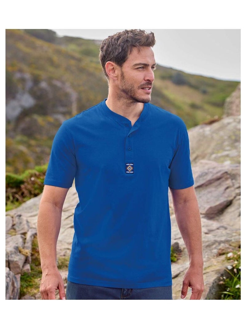 Lot de 3 Tee-Shirts Col Tunisien Outdoor   - ATLAS FOR MEN Bleu Marron Blanc - Kiabi