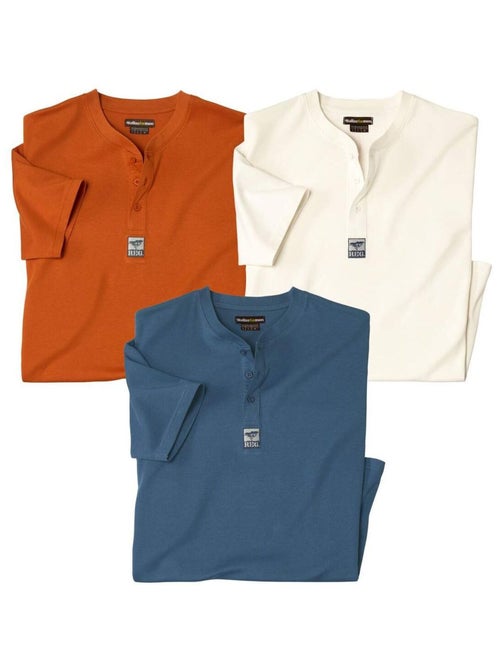 Lot de 3 Tee-Shirts Col Tunisien Unis   - ATLAS FOR MEN - Kiabi