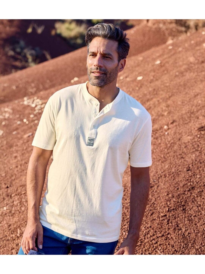 Lot de 3 Tee-Shirts Col Tunisien Unis   - ATLAS FOR MEN Bleu Orange Blanc - Kiabi