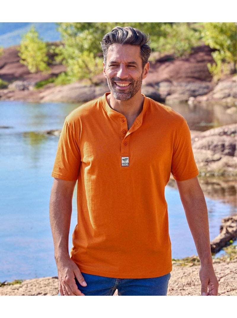 Lot de 3 Tee-Shirts Col Tunisien Unis   - ATLAS FOR MEN Bleu Orange Blanc - Kiabi