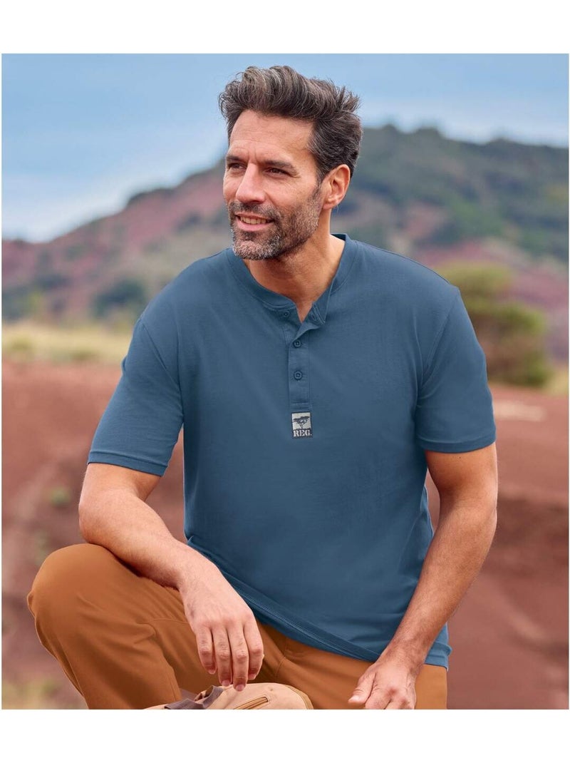 Lot de 3 tee-shirts col tunisien unis   - atlas for men Bleu Orange Blanc - Kiabi