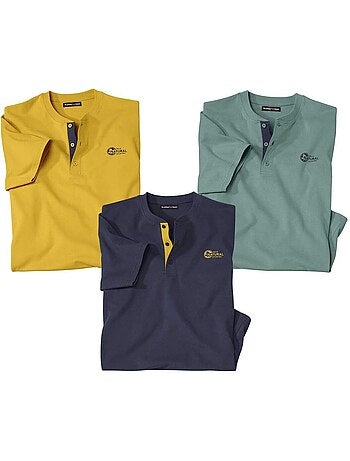 Lot de 3 Tee-Shirts Col Tunisien Unis - ATLAS FOR MEN