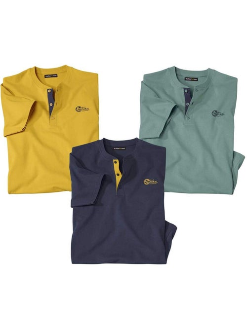 Lot de 3 Tee-Shirts Col Tunisien Unis  - ATLAS FOR MEN - Kiabi