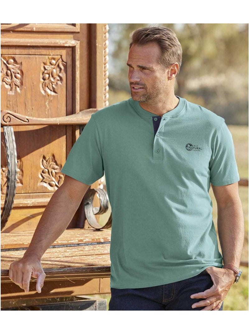 Lot de 3 Tee-Shirts Col Tunisien Unis  - ATLAS FOR MEN Bleu Vert - Kiabi