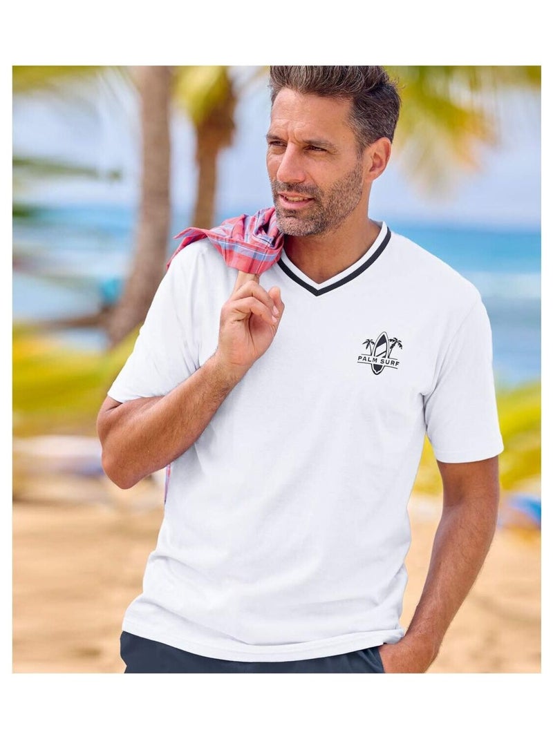 Lot de 3 Tee-shirts Col V   - ATLAS FOR MEN Blanc Bleu - Kiabi