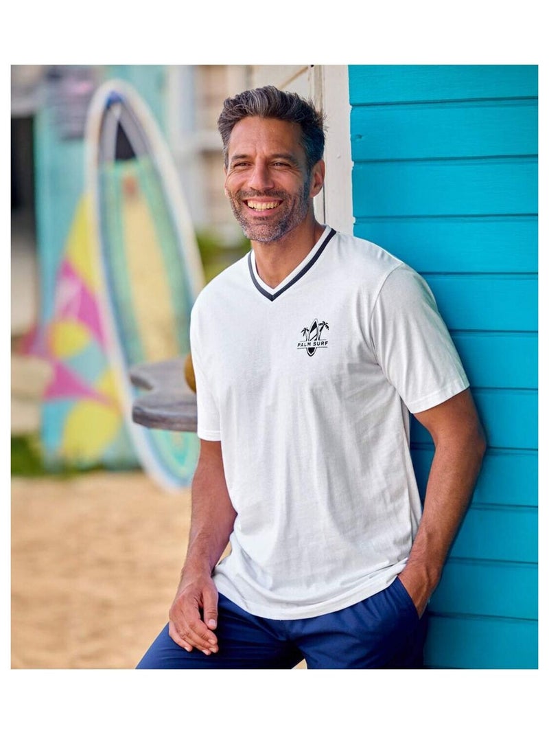 Lot de 3 Tee-shirts Col V   - ATLAS FOR MEN Blanc Bleu - Kiabi