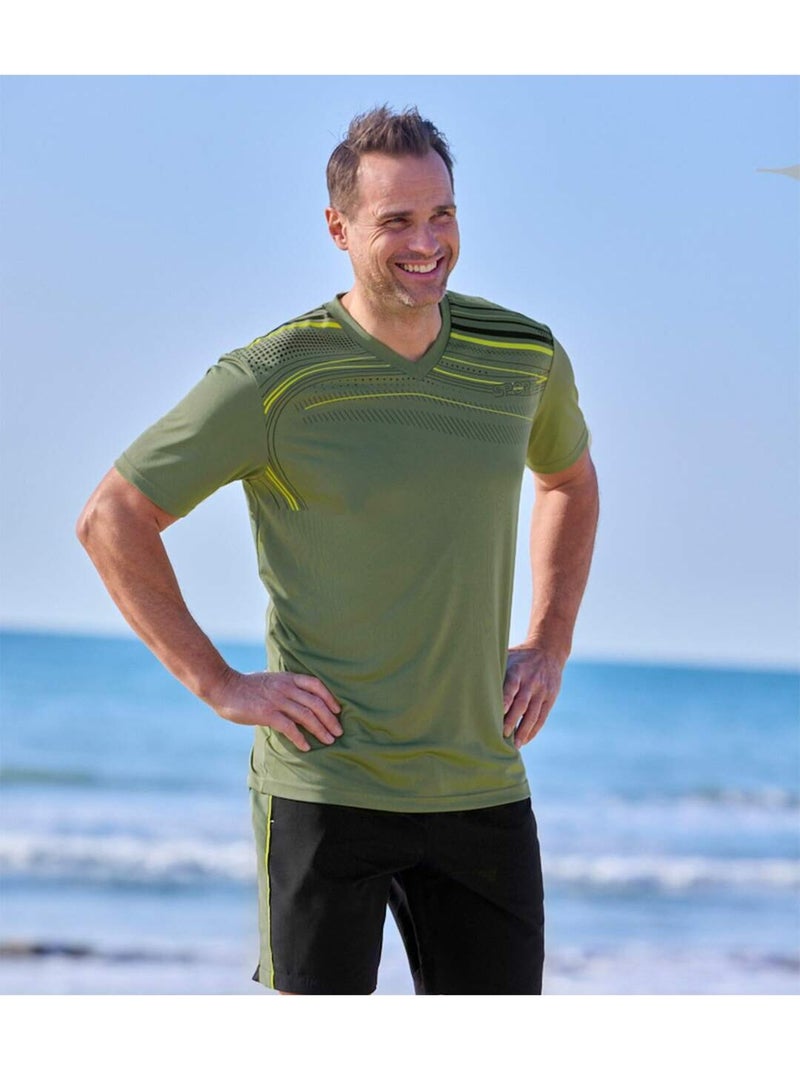 Lot de 3 Tee-Shirts Col V Sport Time   - ATLAS FOR MEN Noir Kaki - Kiabi