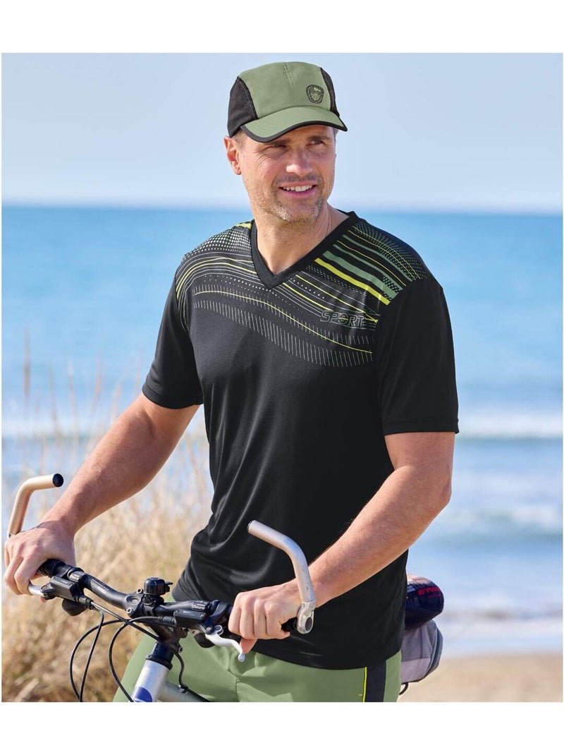 Lot de 3 Tee-Shirts Col V Sport Time   - ATLAS FOR MEN Noir Kaki - Kiabi