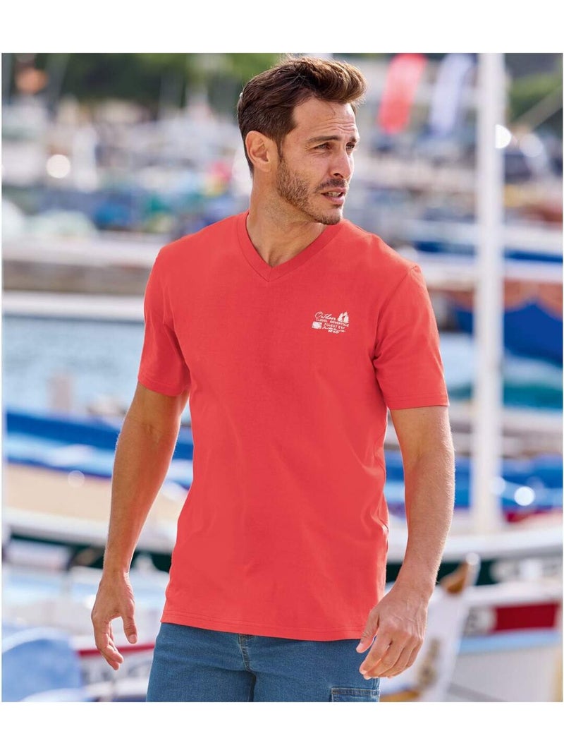Lot de 3 Tee-Shirts col V Travel   - ATLAS FOR MEN Bleu Rouge Bleu - Kiabi