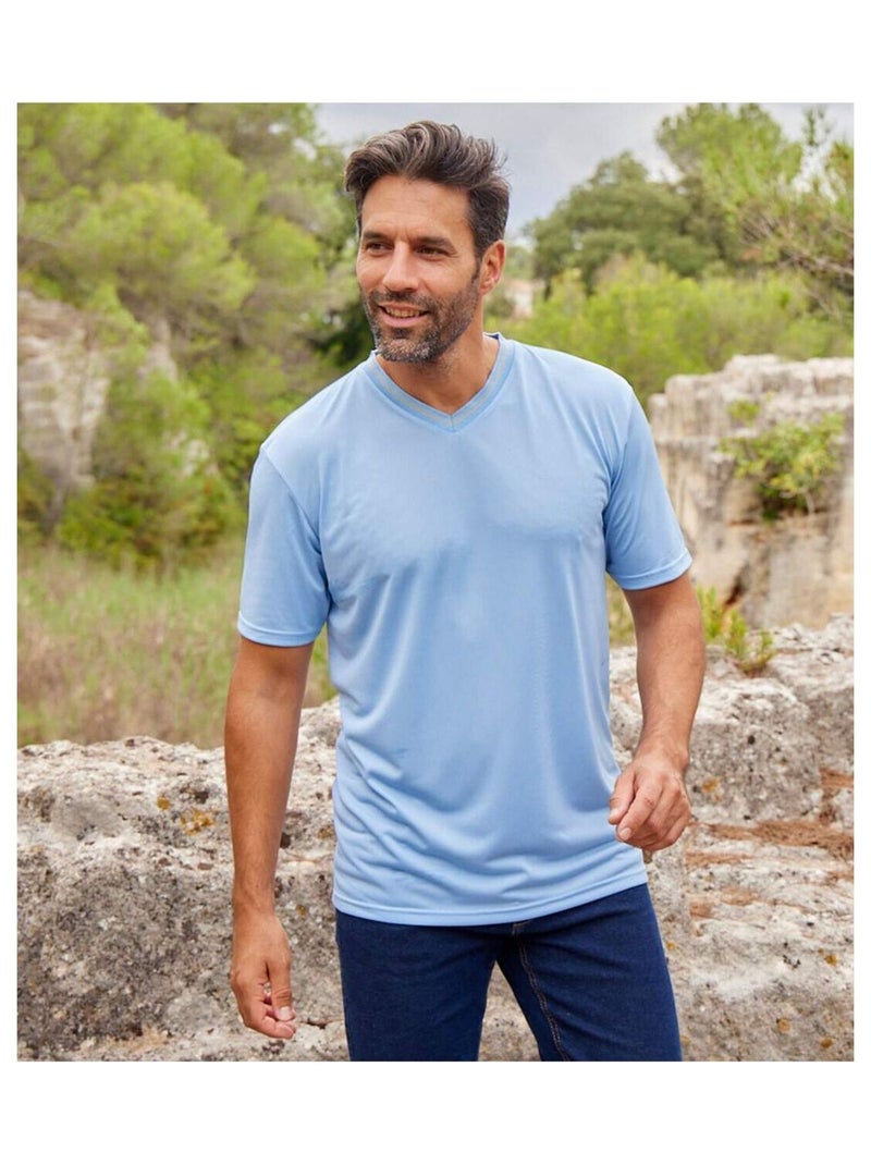 Lot de 3 Tee-shirts Col V Unis   - ATLAS FOR MEN Bleu Orange Gris - Kiabi